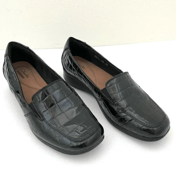 Clarks Gael Angora Black Croc Patent Leather Loafers Women’s 7.5 - Picture 1 of 10